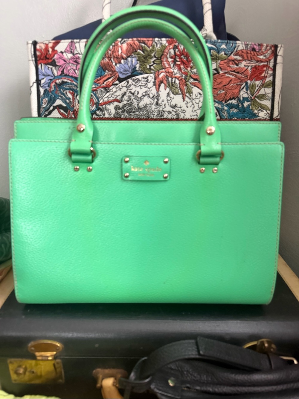 kate spade mint green pebbled leather satchel